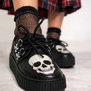 Strange Cvlt Black Skull Platform Creepers Size US 10